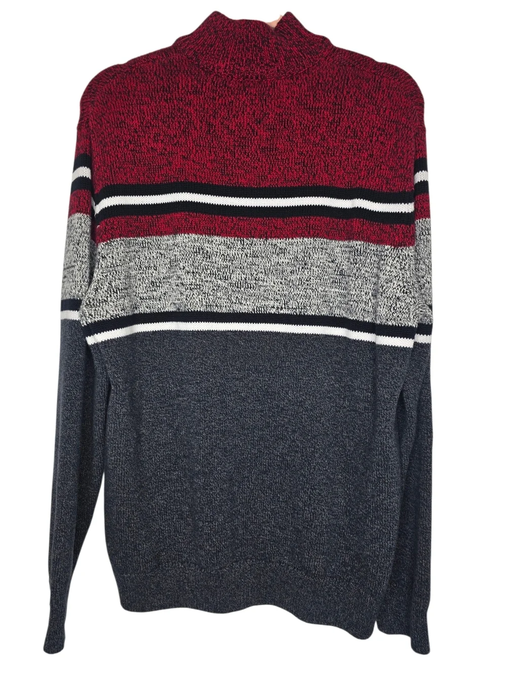 Chaps men's mock neck sweater featuring a colorblock striped design